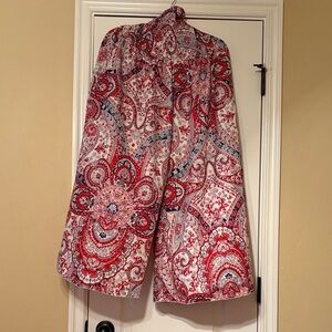 Red and White Paisley Wide Leg Pants